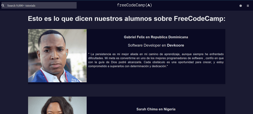 Imagen del proyecto Clon Testimonios FreeCodeCamp